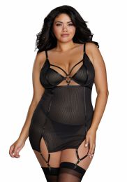 Dreamgirl - Fishnet Texture Power Mesh Garter Slip Black