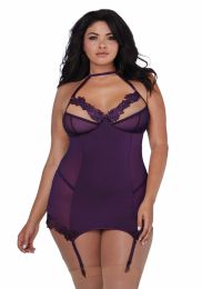 Dreamgirl - Microfiber & Mesh Garter Slip Plum