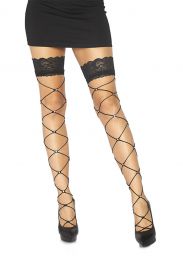 LEG AVENUE - WIDE NET THIGH HIGH WITH CRYSTALS